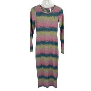 Anthropologie Daily Practice Ribbed Long Sleeve Maxi Dress Rainbow Sz XS